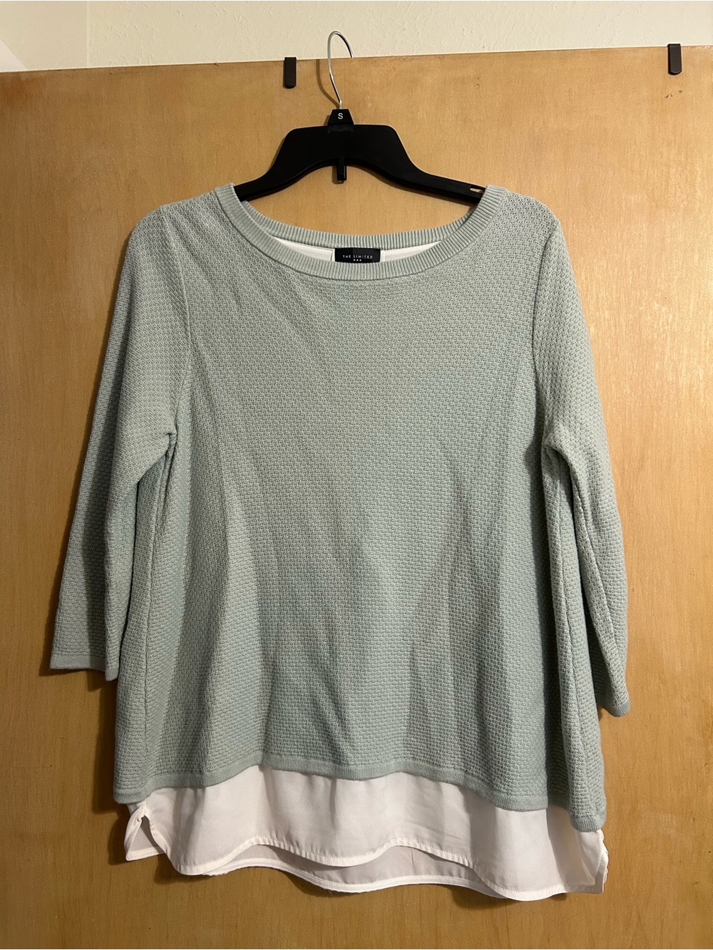 The Limited Mint Green Knit Sweater Work Top Blouse White Layered Hem LARGE NWOT